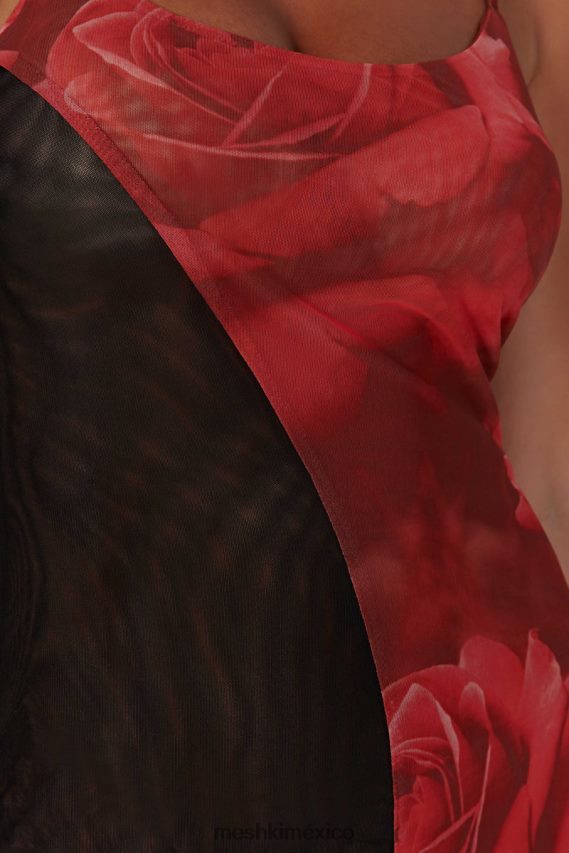 Meshki vestido corto katarina de malla de dos tonos estampado de rosas de gran tamaño ropa H48F8H587