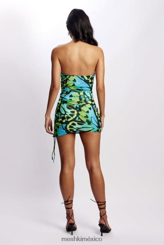 Meshki vestido corto katia sin tirantes con laterales fruncidos estampado de mariposas ropa H48F8H538