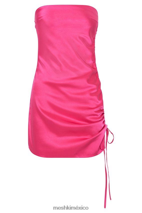 Meshki vestido corto katia sin tirantes con laterales fruncidos fucsia ropa H48F8H682