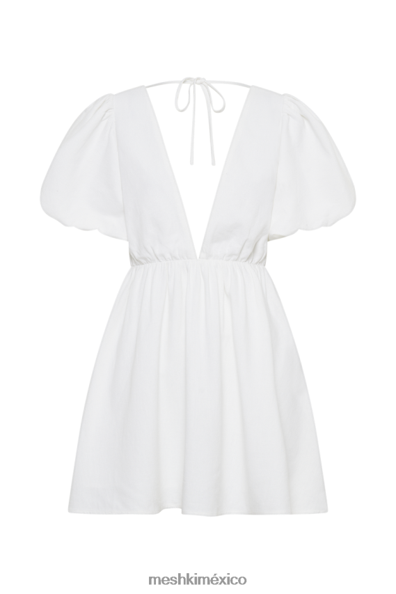Meshki vestido corto myrah de lino con mangas abullonadas blanco ropa H48F8H254