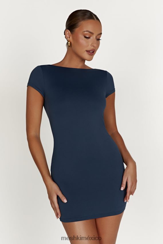 Meshki vestido corto reyna de nailon reciclado sin espalda azul marino de medianoche ropa H48F8H494