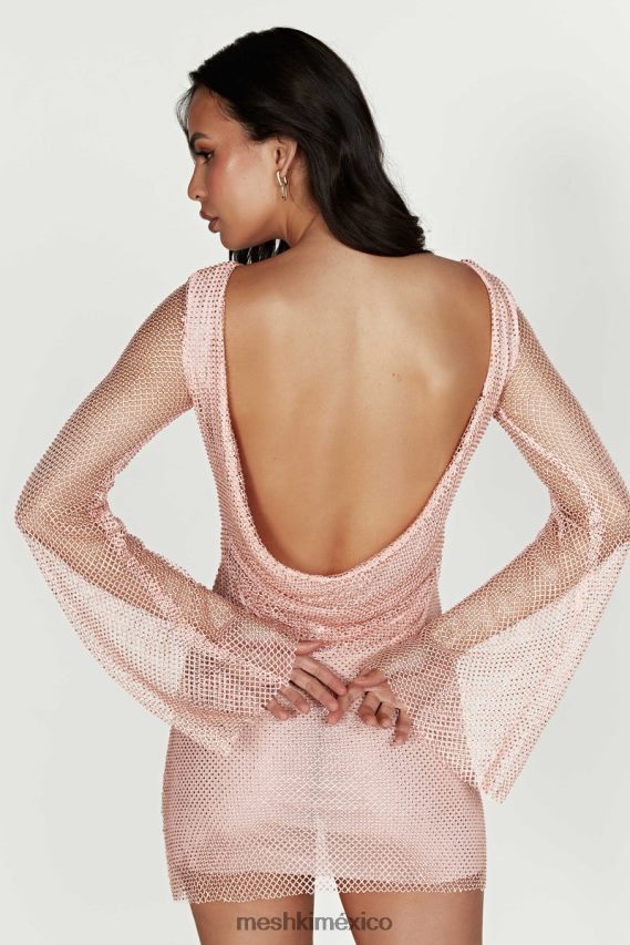 Meshki vestido corto samira de malla con strass y mangas acampanadas Bebé rosa ropa H48F8H315