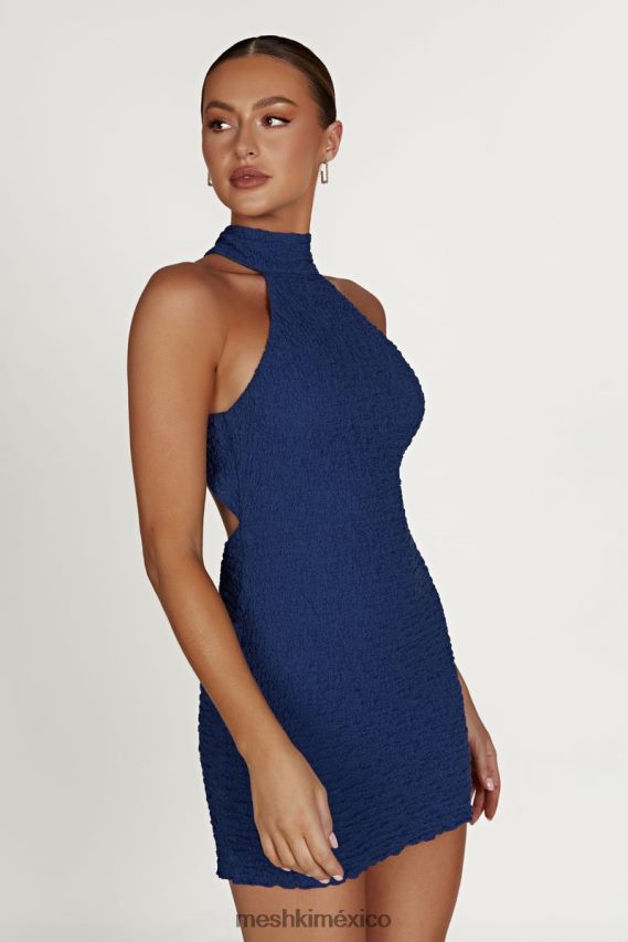 Meshki vestido corto texturizado con cuello halter yuki azul marino de medianoche ropa H48F8H499