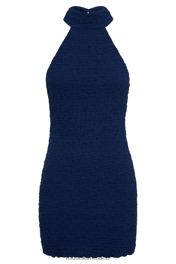 Meshki vestido corto texturizado con cuello halter yuki azul marino de medianoche ropa H48F8H499
