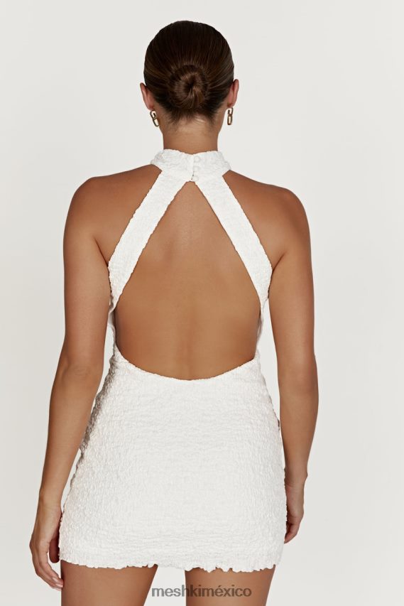 Meshki vestido corto texturizado con cuello halter yuki blanco ropa H48F8H497