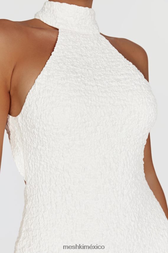 Meshki vestido corto texturizado con cuello halter yuki blanco ropa H48F8H497