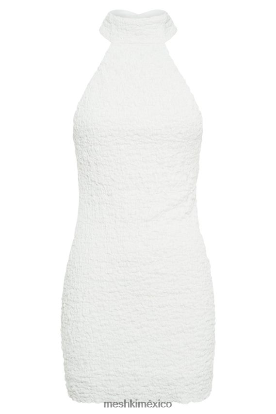 Meshki vestido corto texturizado con cuello halter yuki blanco ropa H48F8H497