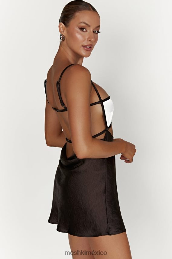 Meshki vestido corto veda de dos tonos negro ropa H48F8H263