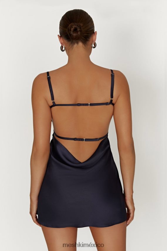 Meshki vestido corto veda de satén azul marino de medianoche ropa H48F8H300