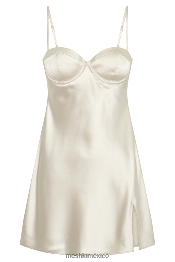 Meshki vestido corto zahli de satén con puntadas superiores Marfil ropa H48F8H273