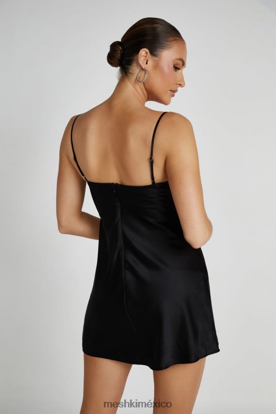 Meshki vestido corto zahli de satén con puntadas superiores negro ropa H48F8H225