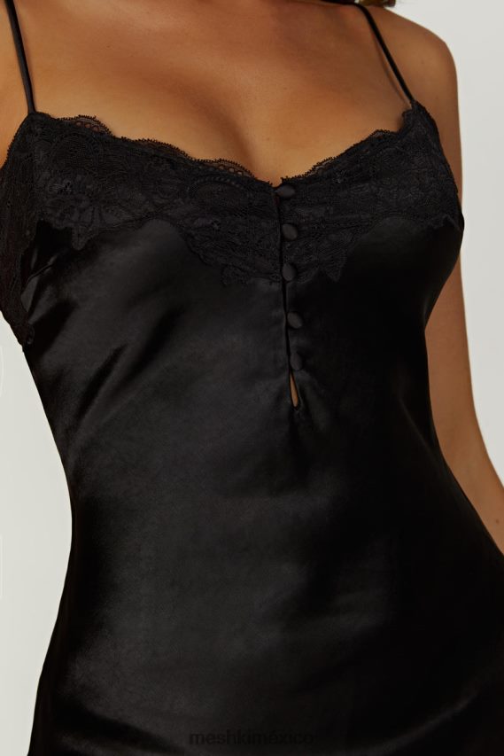 Meshki vestido vesta de satén con encaje negro ropa H48F8H338