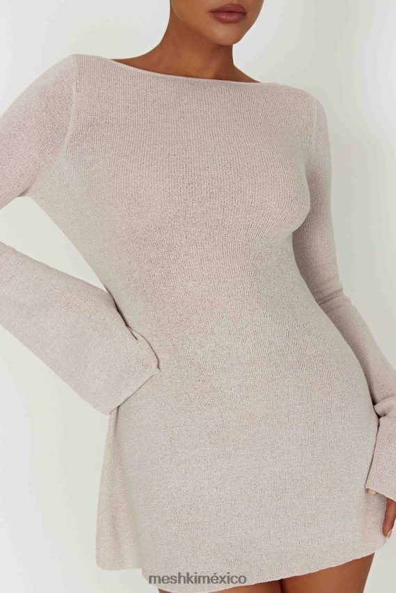 Meshki zahra mini vestido de punto de manga larga con espalda abierta gris ropa H48F8H153