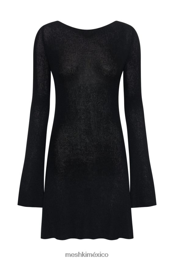 Meshki zahra mini vestido de punto de manga larga con espalda abierta negro ropa H48F8H175