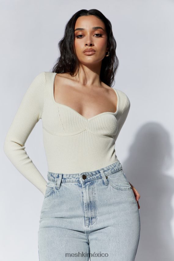 Meshki Body con cuello redondo de punto reciclado de Rinna crema ropa H48F8H1222