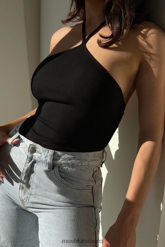 Meshki body arden de canalé con cuello halter negro ropa H48F8H979