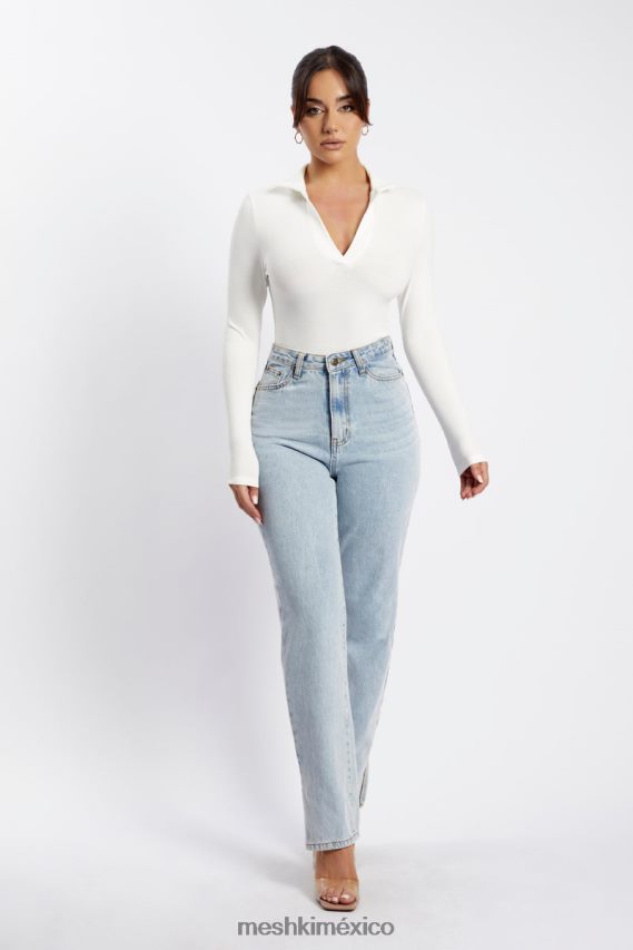 Meshki body belle de manga larga y cuello blanco ropa H48F8H950