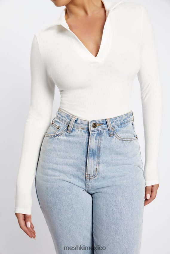 Meshki body belle de manga larga y cuello blanco ropa H48F8H950
