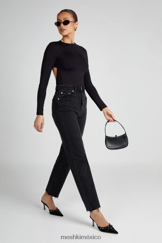 Meshki body de manga larga con aberturas y material reciclado de Wrenley negro ropa H48F8H836