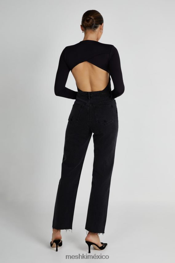 Meshki body de manga larga con aberturas y material reciclado de Wrenley negro ropa H48F8H836