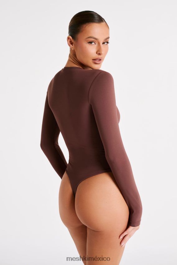 Meshki body de manga larga con cuello redondo y nailon reciclado Delilah moca ropa H48F8H774