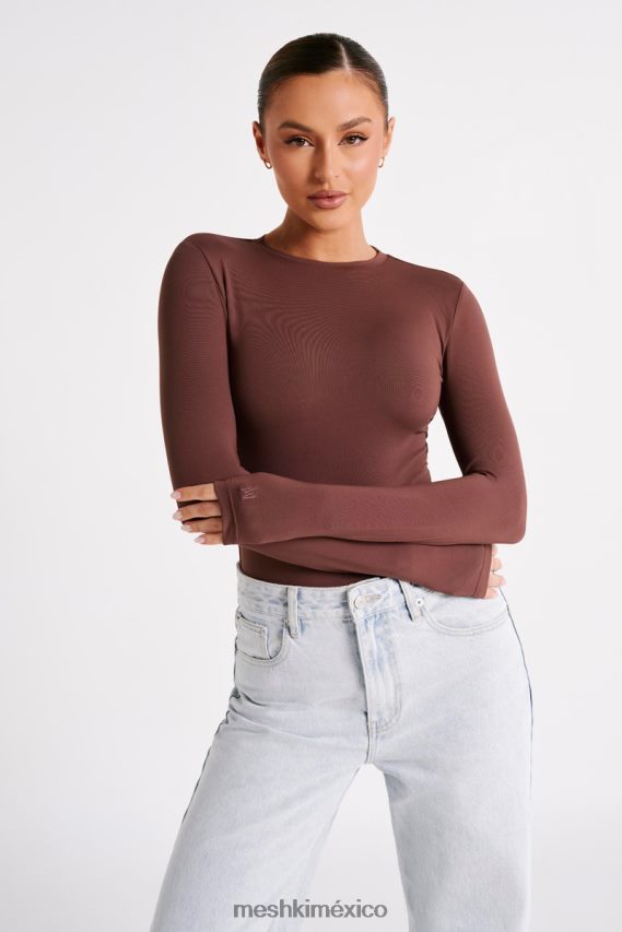 Meshki body de manga larga con cuello redondo y nailon reciclado Delilah moca ropa H48F8H774