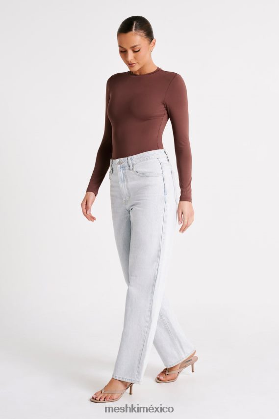 Meshki body de manga larga con cuello redondo y nailon reciclado Delilah moca ropa H48F8H774