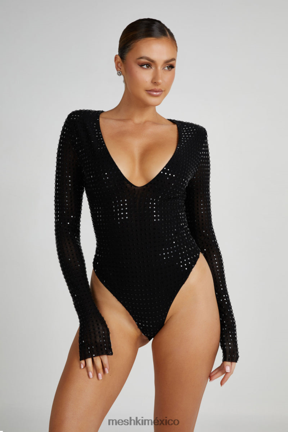 Meshki body de strass cuadrado de Keeanan negro ropa H48F8H790