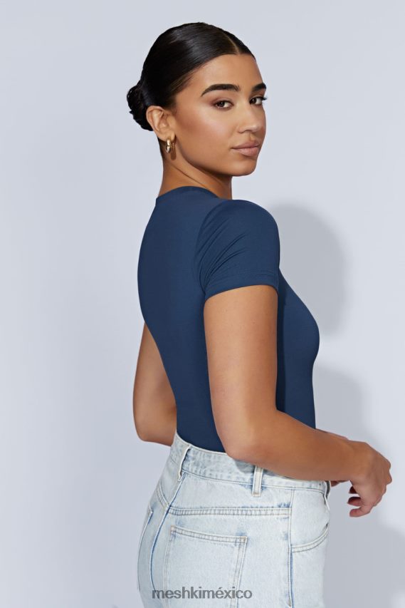 Meshki body francesca de manga corta con cuello redondo azul marino de medianoche ropa H48F8H949