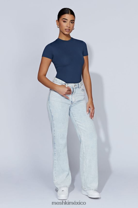 Meshki body francesca de manga corta con cuello redondo azul marino de medianoche ropa H48F8H949