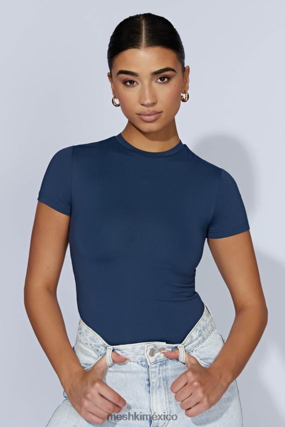 Meshki body francesca de manga corta con cuello redondo azul marino de medianoche ropa H48F8H949