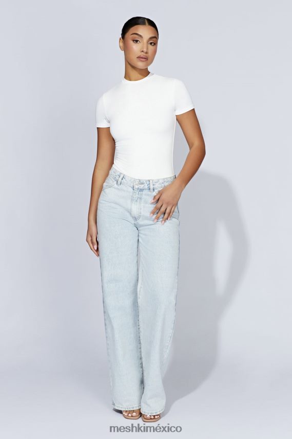 Meshki body francesca de manga corta con cuello redondo blanco ropa H48F8H964