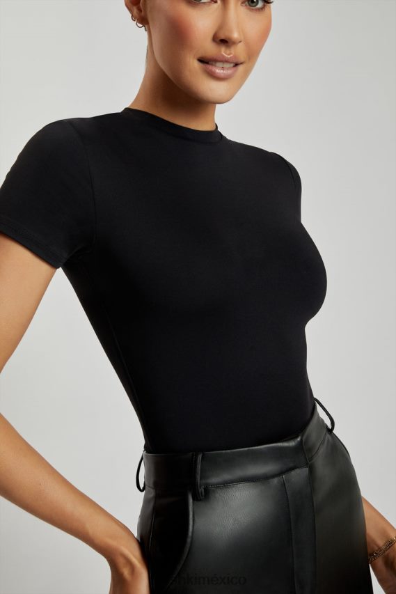 Meshki body francesca de manga corta con cuello redondo negro ropa H48F8H962