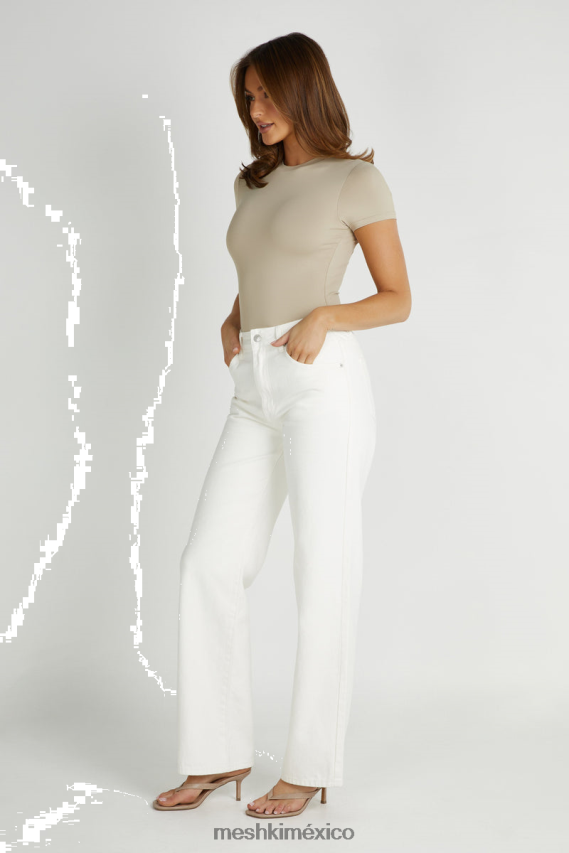 Meshki body francesca de nailon reciclado con cuello redondo y manga corta gris pardo ropa H48F8H837