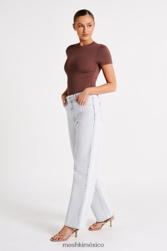 Meshki body francesca de nailon reciclado con cuello redondo y manga corta moca ropa H48F8H772