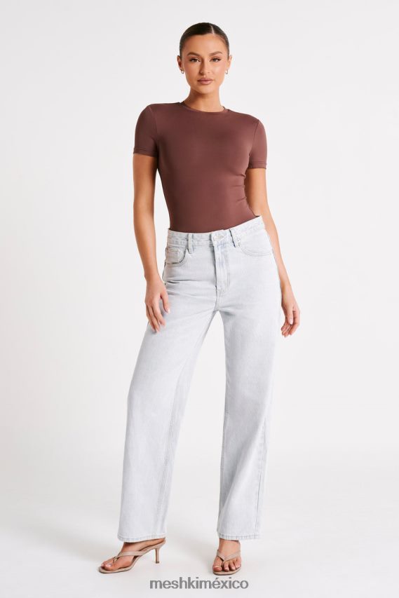 Meshki body francesca de nailon reciclado con cuello redondo y manga corta moca ropa H48F8H772