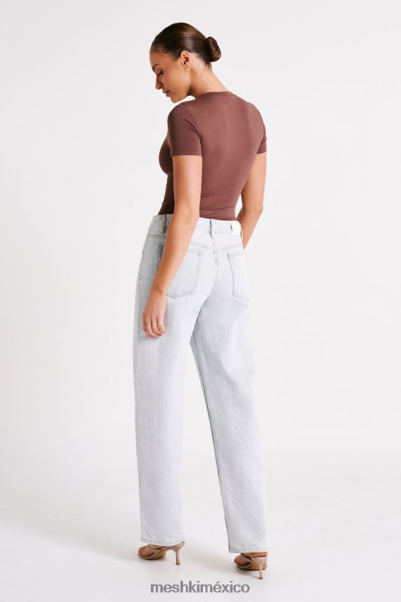 Meshki body francesca de nailon reciclado con cuello redondo y manga corta moca ropa H48F8H772