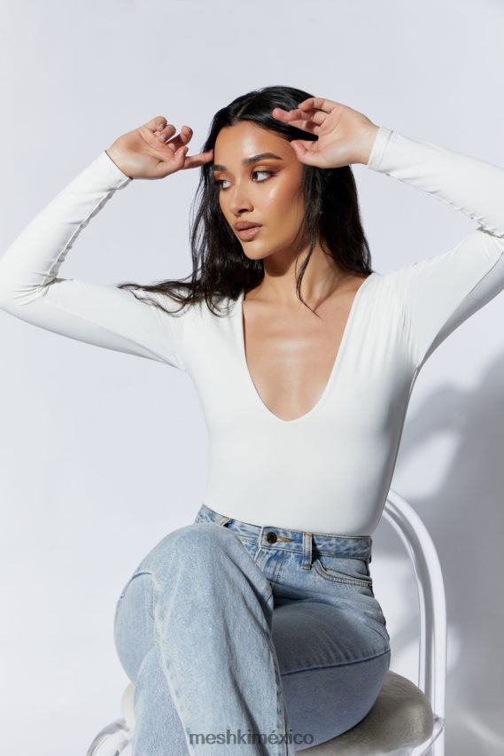 Meshki body nia de manga larga con cuello en v blanco ropa H48F8H948