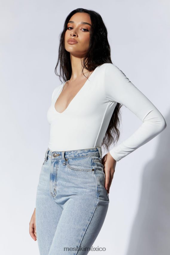 Meshki body nia de manga larga con cuello en v blanco ropa H48F8H948