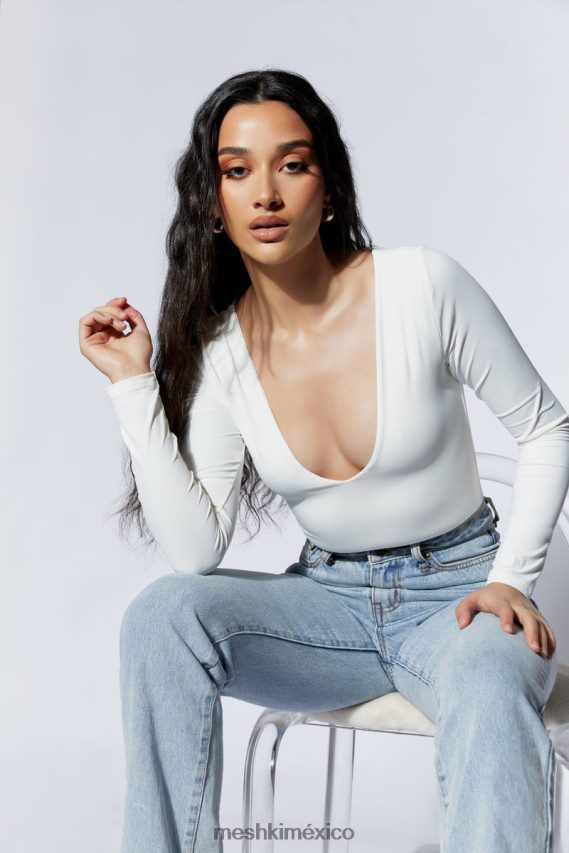 Meshki body nia de manga larga con cuello en v blanco ropa H48F8H948