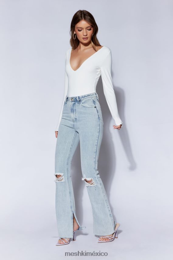 Meshki body nia de manga larga con cuello en v blanco ropa H48F8H948