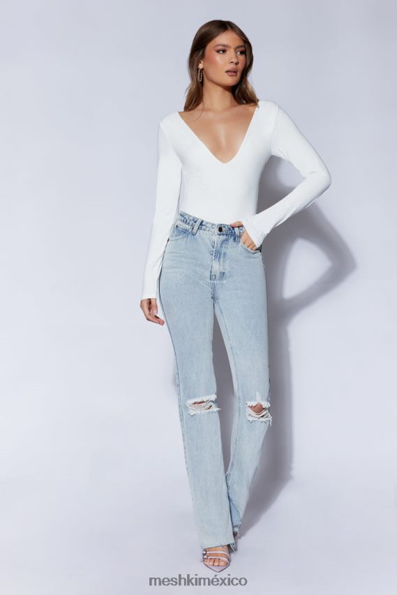 Meshki body nia de manga larga con cuello en v blanco ropa H48F8H948