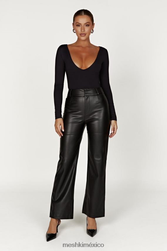 Meshki body nia de manga larga con cuello en v negro ropa H48F8H951