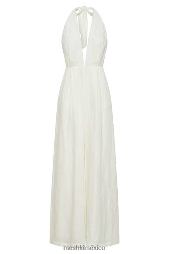 Meshki mono blanco de lino con cuello halter blanco ropa H48F8H1231