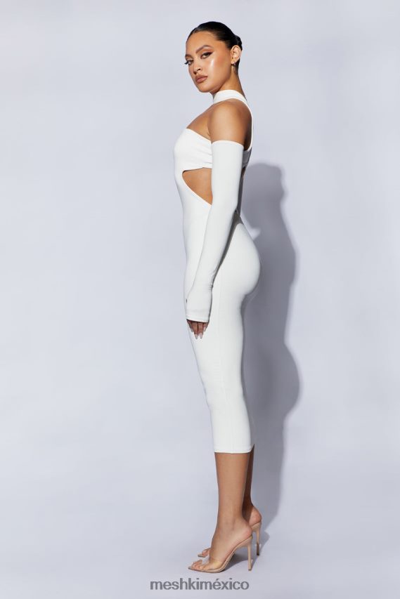 Meshki Vestido midi con banda en el cuello Demie y guantes sin dedos blanco ropa H48F8H704