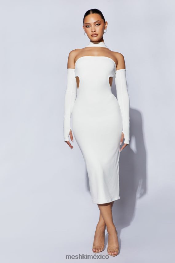 Meshki Vestido midi con banda en el cuello Demie y guantes sin dedos blanco ropa H48F8H704