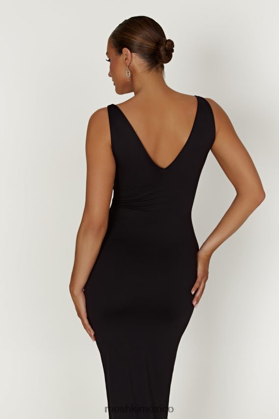 Meshki vestido midi Gretel de nailon reciclado con cuello en V negro ropa H48F8H310