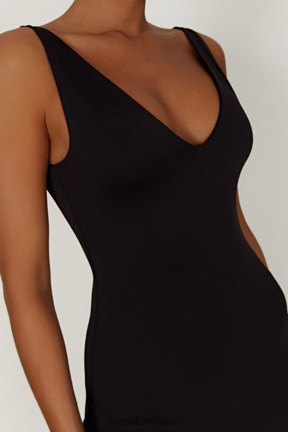 Meshki vestido midi Gretel de nailon reciclado con cuello en V negro ropa H48F8H310