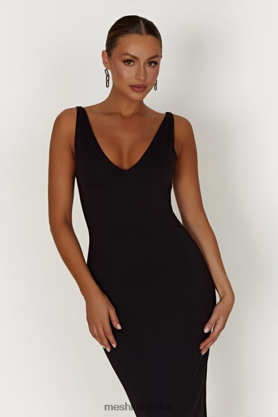 Meshki vestido midi Gretel de nailon reciclado con cuello en V negro ropa H48F8H310