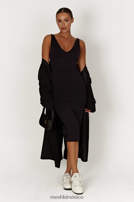 Meshki vestido midi Gretel de nailon reciclado con cuello en V negro ropa H48F8H310